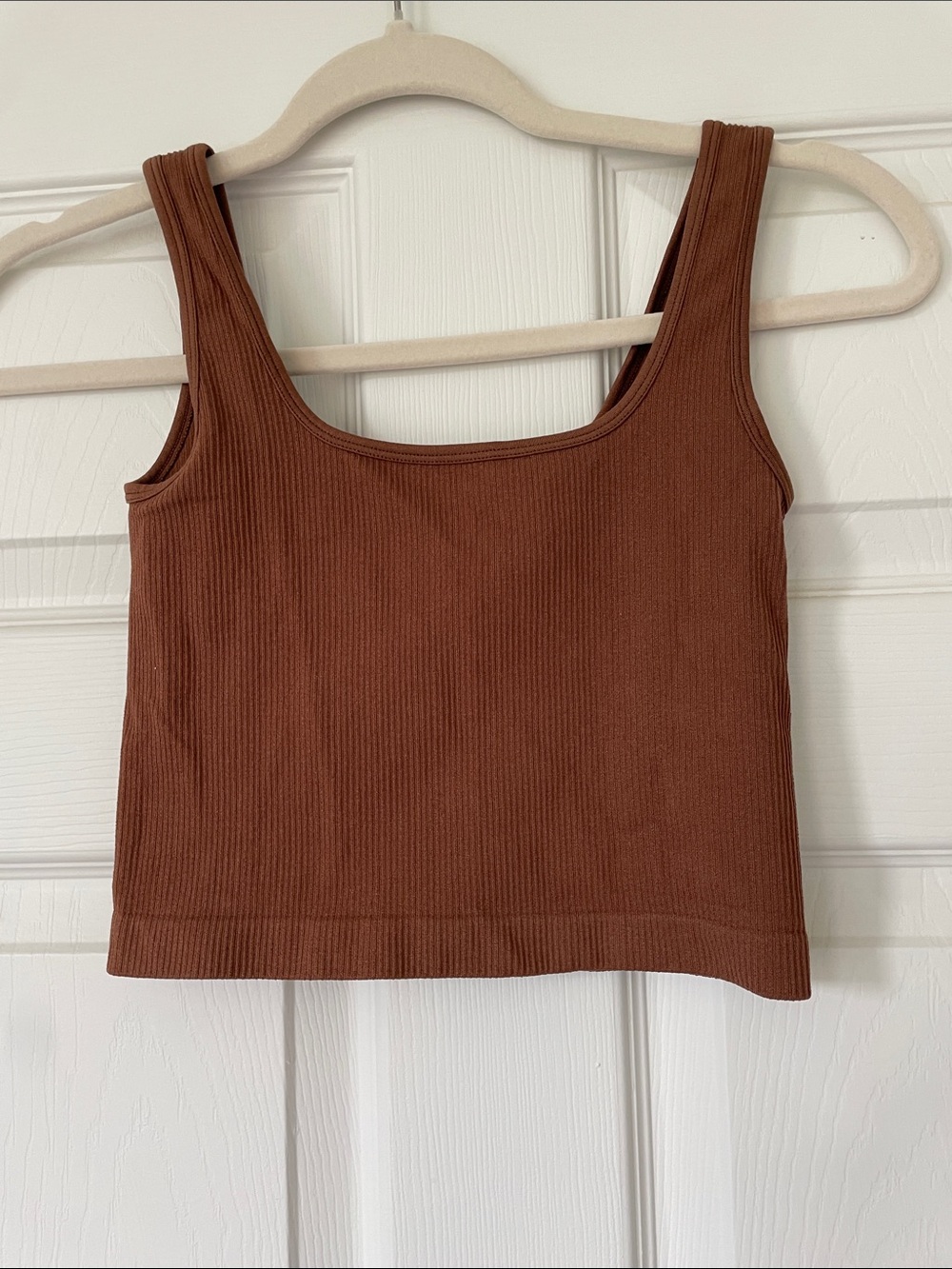 Everyday Ribbed Square-Neck Tank Top in Chocolate Brown S